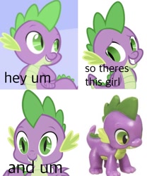 Size: 998x1200 | Tagged: safe, spike, dank memes, irl, meme, multeity, photo, ponified meme, quadrupedal spike, shitposting, solo, text, toy, wat