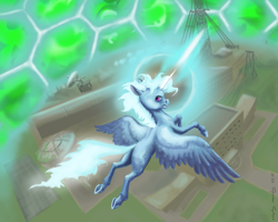 Size: 875x700 | Tagged: safe, artist:adeptus-monitus, derpibooru import, trixie, alicorn, pony, fallout equestria, crossover, shield