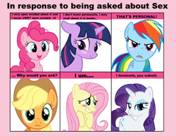 Size: 680x524 | Tagged: safe, derpibooru import, applejack, fluttershy, pinkie pie, rainbow dash, rarity, twilight sparkle, earth pony, pegasus, pony, unicorn, 6 pony meme, bend over, exploitable meme, meme