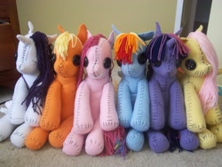 Size: 4000x3000 | Tagged: safe, artist:charletothemagne, derpibooru import, applejack, fluttershy, pinkie pie, rainbow dash, rarity, twilight sparkle, creepy, irl, mane six, photo, pinkamena diane pie, plushie