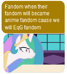 Size: 375x416 | Tagged: safe, artist:artofmagicpoland, artist:forgalorga, princess celestia, alicorn, pony, engrish, facebook, fandomception, g5 drama, grammar error, implied equestria girls, leak, meme, messenger, op is a cuck, op is having a stroke, op is on drugs, shitposting, shitposting loudly, triggered, wat