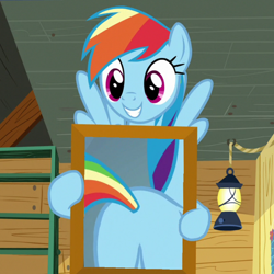 Size: 858x858 | Tagged: safe, derpibooru import, edit, edited screencap, editor:apex soundwave, screencap, rainbow dash, pegasus, pony, the washouts (episode), female, happy, mare, meme, picture frame, plot, plot shot, rainbow dash's poster, shitposting