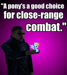 Size: 347x389 | Tagged: safe, rainbow dash, human, deus ex, gep gun, hilarious in hindsight, image macro, jc denton