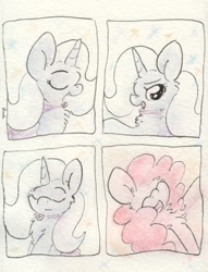 Size: 686x899 | Tagged: safe, artist:slightlyshade, derpibooru import, pinkie pie, trixie, earth pony, pony, unicorn, female, mare, traditional art