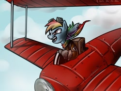 Size: 700x525 | Tagged: safe, artist:az-pekt, rainbow dash, pegasus, pony, aircraft, blue coat, female, mare, multicolored mane, plane, solo