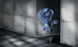 Size: 1600x960 | Tagged: safe, artist:mylittleasspit, princess luna, alicorn, pony, female, hoers, horn, mare, solo