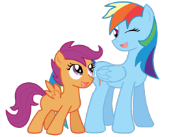 Size: 650x520 | Tagged: dead source, safe, artist:jaceleo, rainbow dash, scootaloo, pegasus, pony, female, filly, mare, scootalove, simple background, transparent background