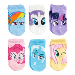 Size: 1024x1024 | Tagged: safe, derpibooru import, fluttershy, pinkie pie, rainbow dash, rarity, trixie, twilight sparkle, earth pony, pegasus, pony, unicorn, clothes, merchandise, simple background, socks