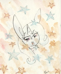 Size: 695x852 | Tagged: safe, artist:slightlyshade, derpibooru import, trixie, pony, unicorn, solo, stars, traditional art