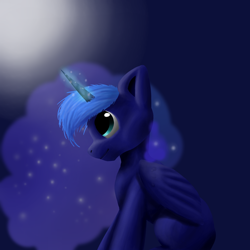 Size: 3000x3000 | Tagged: safe, artist:striar, princess luna, alicorn, pony, magic, missing cutie mark, moon, sitting, solo