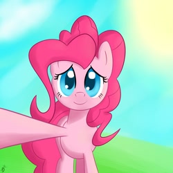 Size: 1000x1000 | Tagged: safe, artist:paradigmpizza, pinkie pie, earth pony, pony, female, mare, pink coat, pink mane, simple background, solo