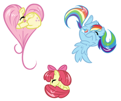 Size: 900x751 | Tagged: safe, artist:bamboodog, apple bloom, fluttershy, rainbow dash, pegasus, pony, heart pony, simple background, sleeping, vector, white background