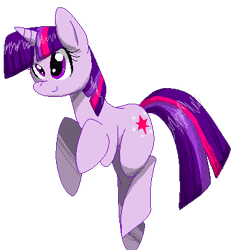 Size: 400x400 | Tagged: safe, artist:elektroecho, derpibooru import, twilight sparkle, pony, unicorn, female, horn, mare, purple coat, purple mane, smiling, solo