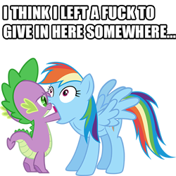 Size: 512x512 | Tagged: safe, artist:drzackrosimagemacros, rainbow dash, spike, dragon, pegasus, pony, image macro, impact font, simple background, transparent background, vector, vulgar