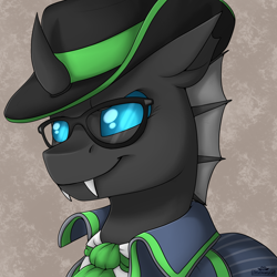 Size: 2000x2000 | Tagged: safe, artist:dreamy, artist:littledreamycat, oc, oc:alibi, changeling, bust, commission, fedora, glasses, hat, profile picture, spy, teamfortress2