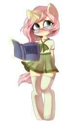 Size: 1591x2466 | Tagged: safe, artist:yukomaussi, oc, oc only, semi-anthro, book, clothes, glasses, magic, school uniform, socks, solo, stockings, thigh highs