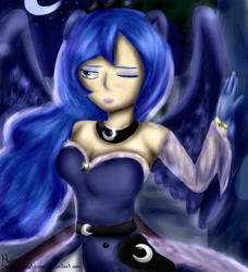 Size: 1024x1125 | Tagged: safe, artist:cometshina, princess luna, human, eared humanization, female, humanized, night, solo, winged humanization