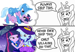 Size: 800x556 | Tagged: safe, derpibooru import, edit, princess cadance, trixie, twilight sparkle, equestria girls, always ship this, female, lesbian, shipping, twixie