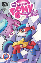 Size: 2063x3131 | Tagged: safe, artist:agnesgarbowska, idw, shining armor, pony, unicorn, cover, issue 17, larry's comics, magic, solo, superhero