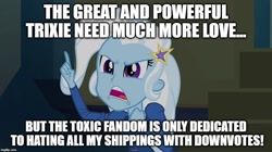 Size: 896x500 | Tagged: safe, derpibooru import, edit, edited screencap, screencap, trixie, equestria girls, rainbow rocks, image macro, meme, op is a cuck, op is trying to start shit, text, trixie yells at everything