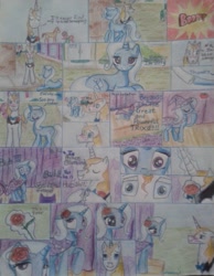 Size: 1833x2363 | Tagged: safe, artist:lunaofficial, derpibooru import, prince blueblood, trixie, pony, unicorn, bluetrix, blushing, comic, female, male, mare, rose, shipping, straight, traditional art