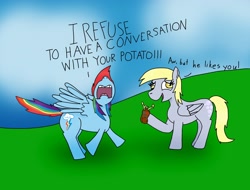 Size: 2694x2052 | Tagged: safe, artist:numbuh0051, derpy hooves, rainbow dash, pegasus, pony, female, high res, mare, potato