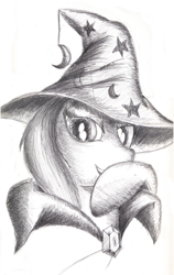 Size: 1500x2373 | Tagged: safe, artist:chrisdb0, derpibooru import, trixie, pony, unicorn, female, mare, monochrome, solo, traditional art