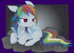 Size: 550x400 | Tagged: safe, artist:zowieblaze, rainbow dash, pegasus, pony, cloud, female, filly, filly rainbow dash, missing cutie mark, solo, wet, wet mane, younger