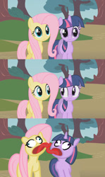 Size: 640x1076 | Tagged: safe, derpibooru import, edit, edited screencap, screencap, fluttershy, twilight sparkle, pegasus, pony, unicorn, comic, female, french kiss, kissing, lesbian, making out, mare, shipping, tongue out, twishy