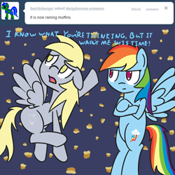 Size: 500x500 | Tagged: safe, artist:manicpanda, derpy hooves, rainbow dash, pegasus, pony, ask, female, mare, tumblr