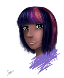 Size: 362x440 | Tagged: safe, artist:monochromewasteland, derpibooru import, twilight sparkle, human, female, humanized, multicolored hair