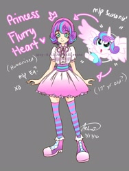Size: 1200x1600 | Tagged: safe, artist:aizy-boy, princess flurry heart, human, pony, spoiler:s06, clothes, dress, humanized, looking at you, older, smiling, socks, solo, striped socks, thigh highs