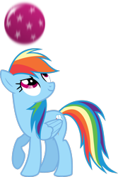 Size: 1600x2402 | Tagged: safe, artist:yoshimon1, rainbow dash, pegasus, pony, ball, blue coat, blue wings, female, mare, multicolored mane, simple background, smiling, solo