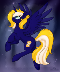 Size: 2500x3000 | Tagged: safe, artist:dreamy, artist:littledreamycat, oc, oc:time vortex (th3bluerose), alicorn, alicorn oc, commission, flying, glasses, horn, nightky, wings