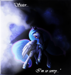 Size: 1335x1425 | Tagged: safe, artist:doekitty, nightmare moon, princess luna, alicorn, pony, crying, duality, open mouth, rearing, sad, shadow, solo