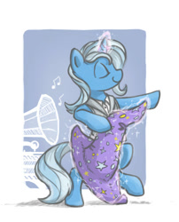 Size: 682x843 | Tagged: safe, artist:onkelscrut, derpibooru import, trixie, pony, bipedal, dancing, gramophone, music, music notes, solo, trixie's hat