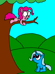 Size: 1269x1710 | Tagged: safe, artist:blackrhinoranger, derpibooru import, pinkie pie, trixie, earth pony, pony, behaving like a cat, ed edd n eddy, rock-a-bye ed, tree, tree branch