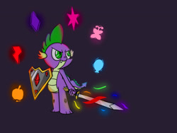 Size: 1600x1200 | Tagged: safe, artist:vanguardguy, spike, dragon, cutie mark, legacy of the pony, shield, solo, sword