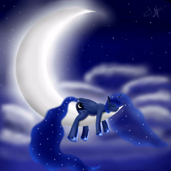 Size: 5000x5000 | Tagged: safe, artist:skitsroom, princess luna, alicorn, pony, absurd resolution, crescent moon, eyes closed, moon, night, prone, sleeping, solo, tangible heavenly object, transparent moon