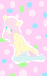 Size: 800x1280 | Tagged: safe, artist:cute_pinkie7, fluttershy, human, anime, base used, clothes, cute, humanized, pony ears, socks, solo, sweater, sweatershy, thigh highs