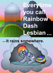 Size: 499x691 | Tagged: safe, rainbow dash, pegasus, pony, cloud, crying, rain, sad
