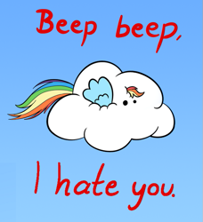 Size: 583x640 | Tagged: safe, artist:mr-1, edit, rainbow dash, pegasus, pony, beep beep, cloud, hate