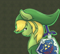 Size: 1200x1072 | Tagged: safe, artist:laydeekaze, hylian shield, link, master sword, ponified, shield, solo, sword, the legend of zelda