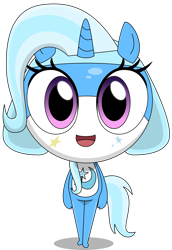 Size: 3000x4351 | Tagged: safe, artist:keronianniroro, derpibooru import, trixie, anthro, hybrid, unicorn, crossover, cute, diatrixes, hat, keponian, keronian, keroro gunsou, open mouth, sergeant frog, simple background, smiling, solo, species swap