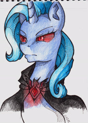 Size: 1601x2244 | Tagged: safe, artist:rosha-krieger, derpibooru import, trixie, pony, unicorn, magic duel, alicorn amulet, female, mare, portrait, solo, traditional art