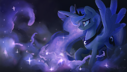 Size: 7680x4320 | Tagged: safe, artist:darkflame75, princess luna, alicorn, pony, commission, female, mare, signature, smiling, solo, spread wings