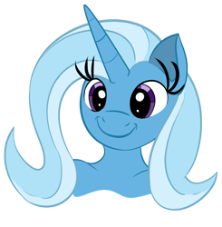 Size: 1129x1151 | Tagged: safe, artist:skyspeardraw, derpibooru import, trixie, anthro, unicorn, alternate hairstyle, bust, c:, inspired drawing, long eyelashes, long horn, smiling