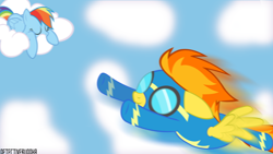 Size: 1366x768 | Tagged: safe, artist:detectivebuddha, rainbow dash, spitfire, pegasus, pony, wallpaper, wonderbolts