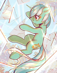 Size: 846x1080 | Tagged: dead source, safe, artist:mirroredsea, lyra heartstrings, pony, unicorn, cute, female, glass, lyrabetes, mare, mirror, solo, triangle