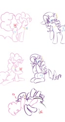 Size: 800x1500 | Tagged: dead source, safe, artist:kryptchild, pinkie pie, rarity, earth pony, pony, unicorn, female, heart, lesbian, lineart, present, raripie, shipping